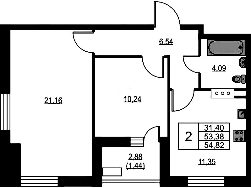 2-комнатная квартира 55.5 м², 8/9 эт., ЖК «VEREN NEXT Шуваловский»